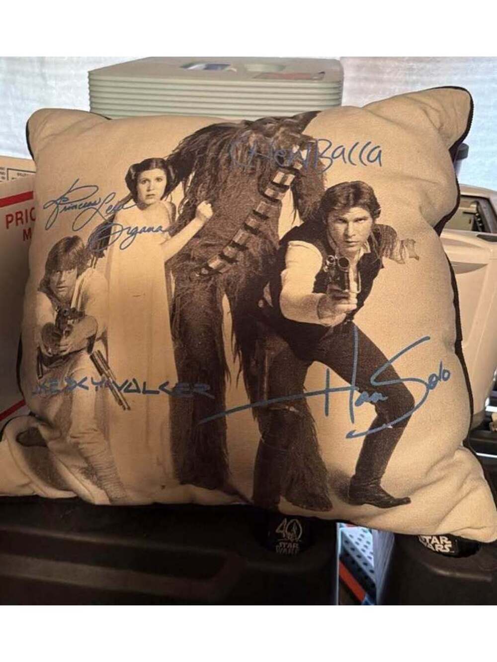 Star Wars 40th Anniversary Pillow w/ Luke Leia Han Chewie Autographs